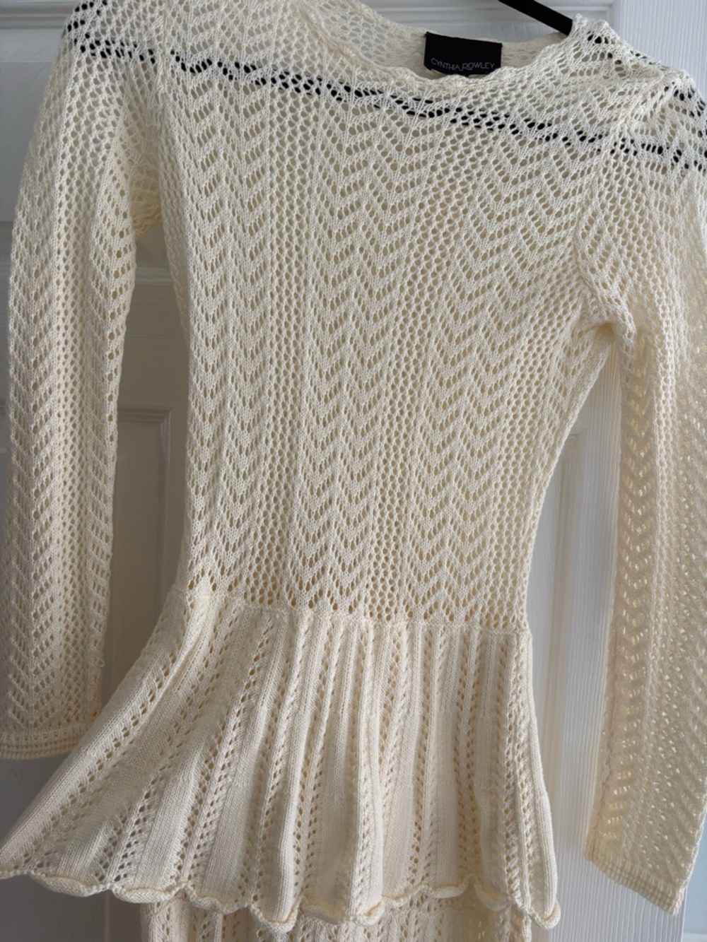 Cynthia Rowley Cream Crochet Peplum Long Sleeve Dress - Picture 3 of 4